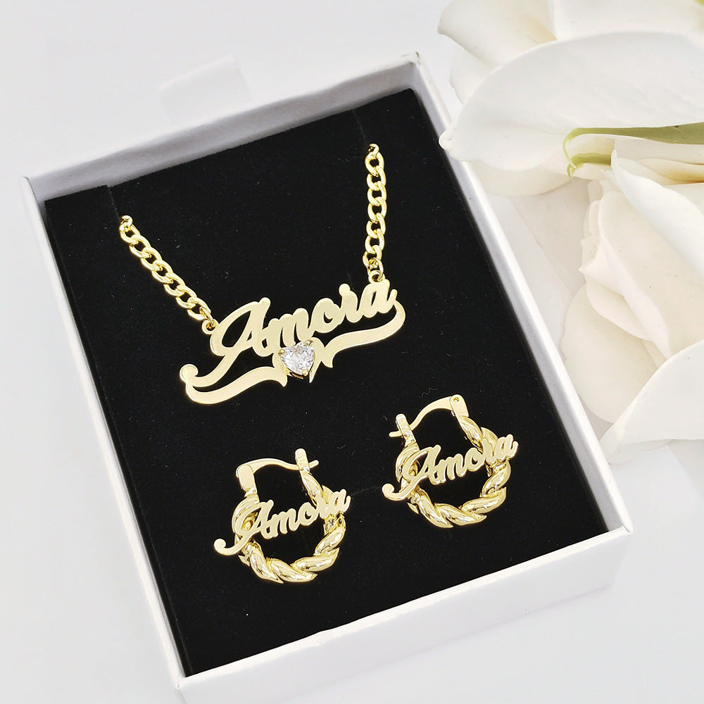 Personalized Name Necklace and Earrings With Birthstone