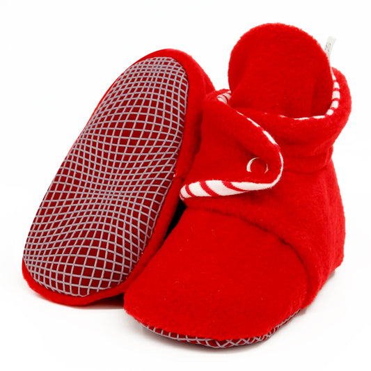 Anti-Slip Sole, Fleece Baby Booties, Newborn Home Booties, Sweat Proof Organic Cotton Lining, Red