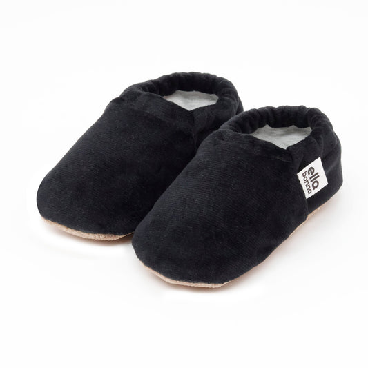 Organic Cotton Velvet Home Nursery Moccasin Shoes Black