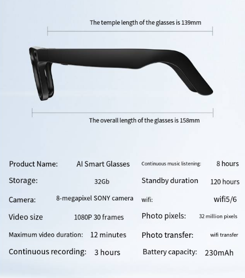 VisionX AI Smart Camera Glasses