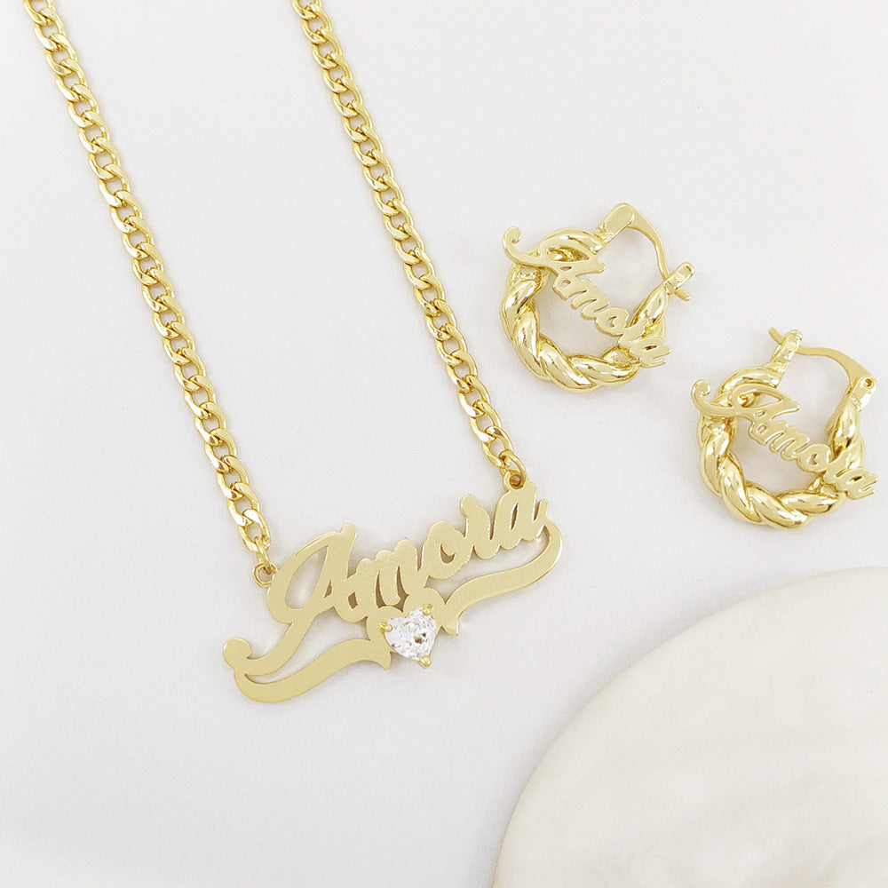 Personalized Name Necklace and Earrings With Birthstone